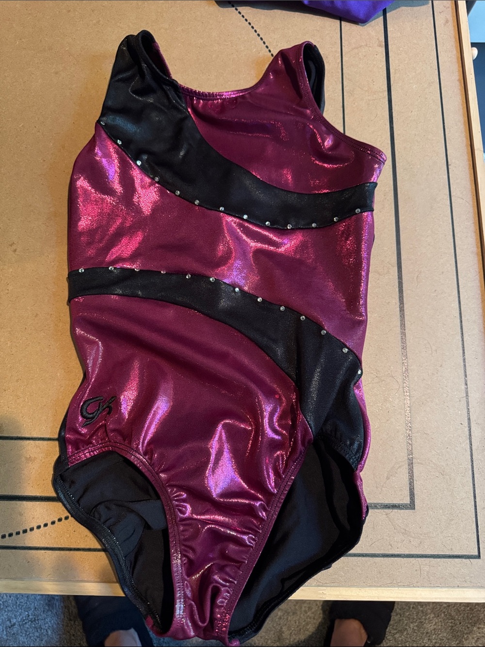 GK Girls' Magenta Shimmer One-Piece Leotard with Black Accents